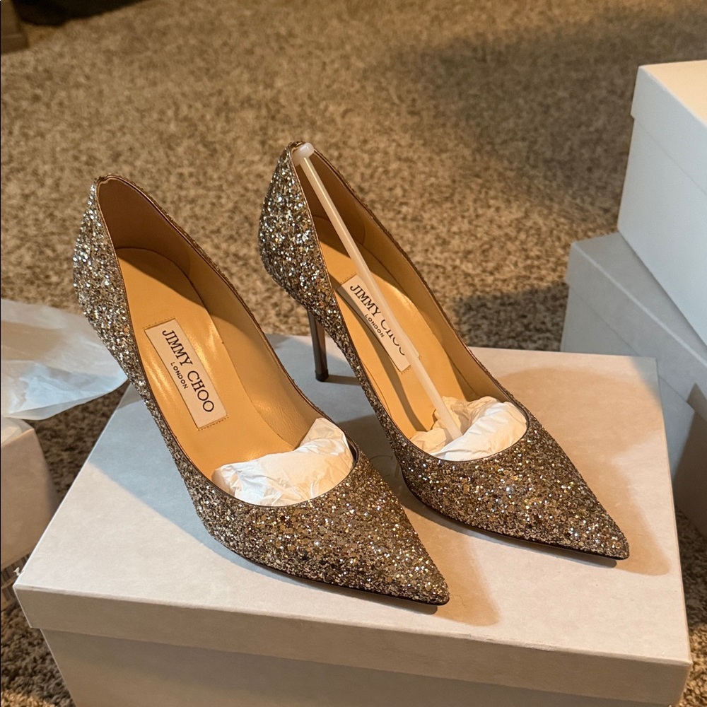 Jimmy Choo Sparkling Gold Heels